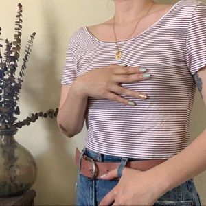 Maroon and white striped crop top American Eagle